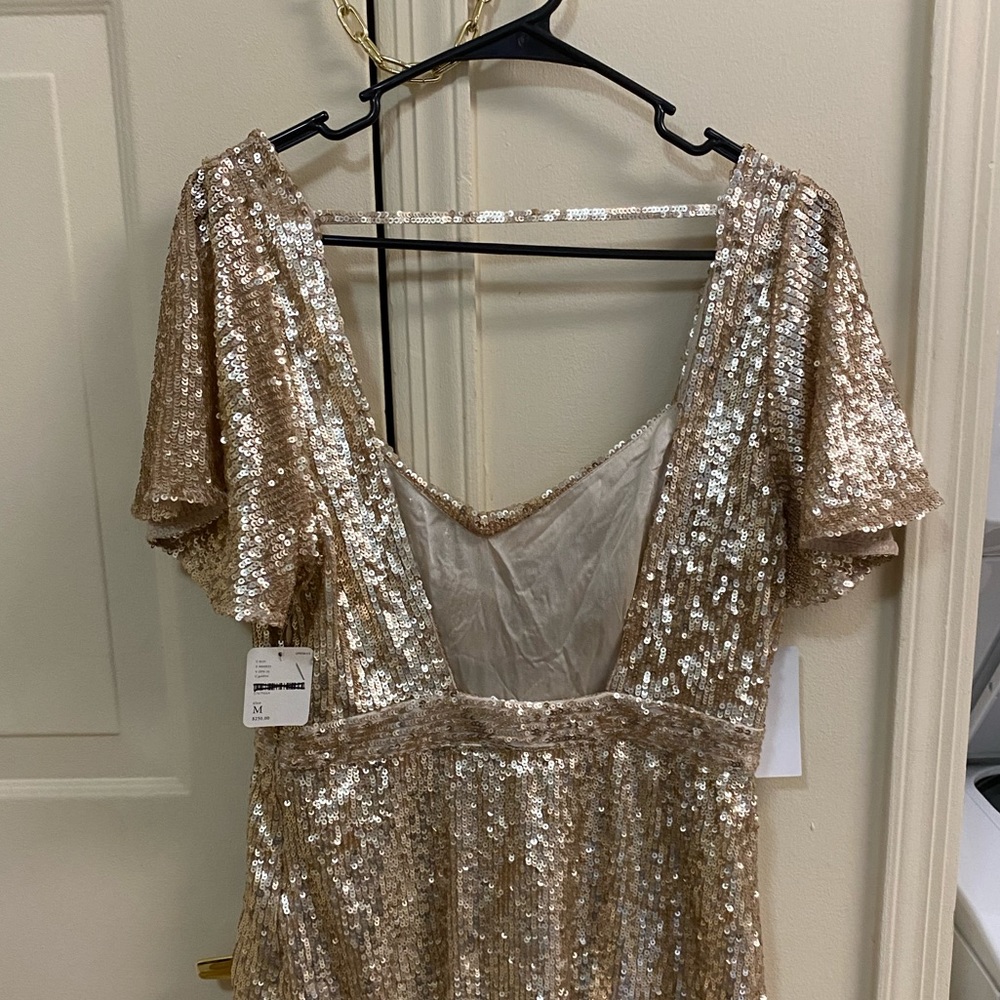 NWT Free People gold sequin open back mini dress - Picture 3 of 5